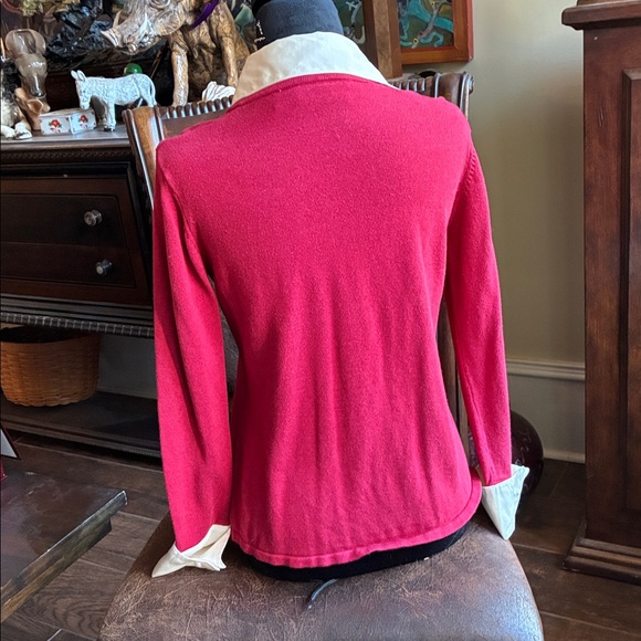 Jaclyn Smith Burgundy Red Sweater with Cream Collar and Pearl Buttons Sz S GUC - Picture 4 of 6
